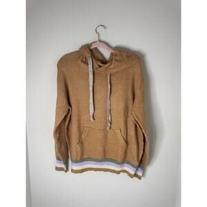 FREE PEOPLE Movement Brown Knit Pullover Hoodie Striped Women's Regular Size M